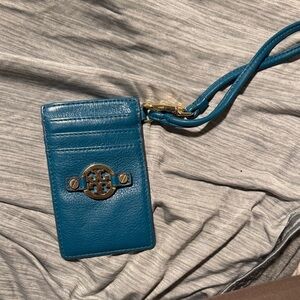 Tory Burch Blue Card Holder with Gold Accents